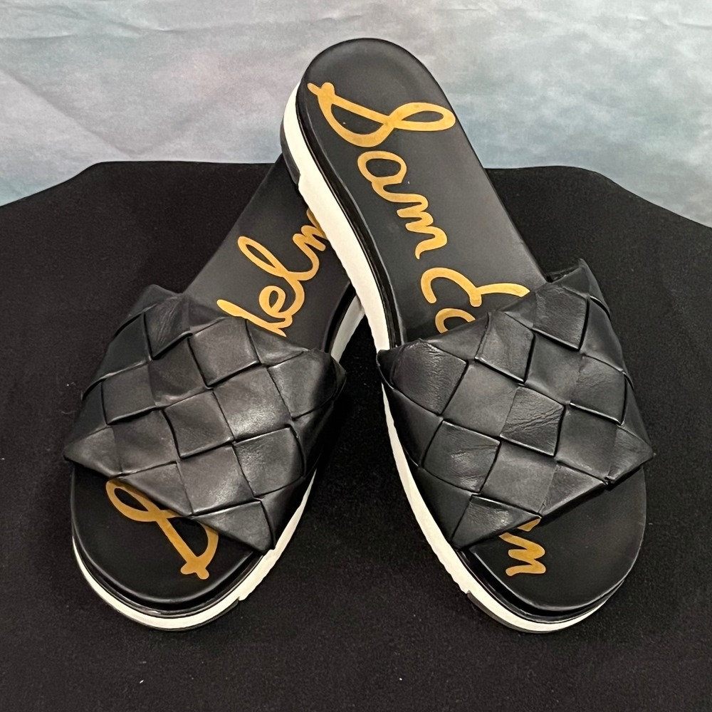 Sam Edelman Adaley Black Woven Leather Platform Slide Sandals Women Size 10
